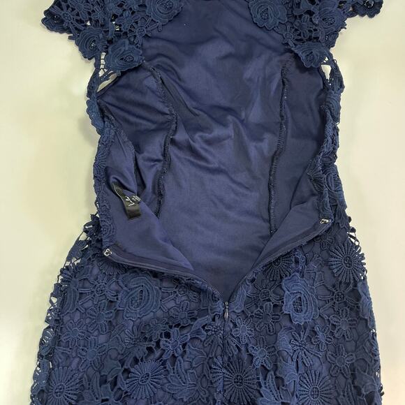 Lulus XS Backless Lace Mini Dress Cap Sleeve Bodycon‎ Lined Navy Blue Cocktail - Picture 5 of 10